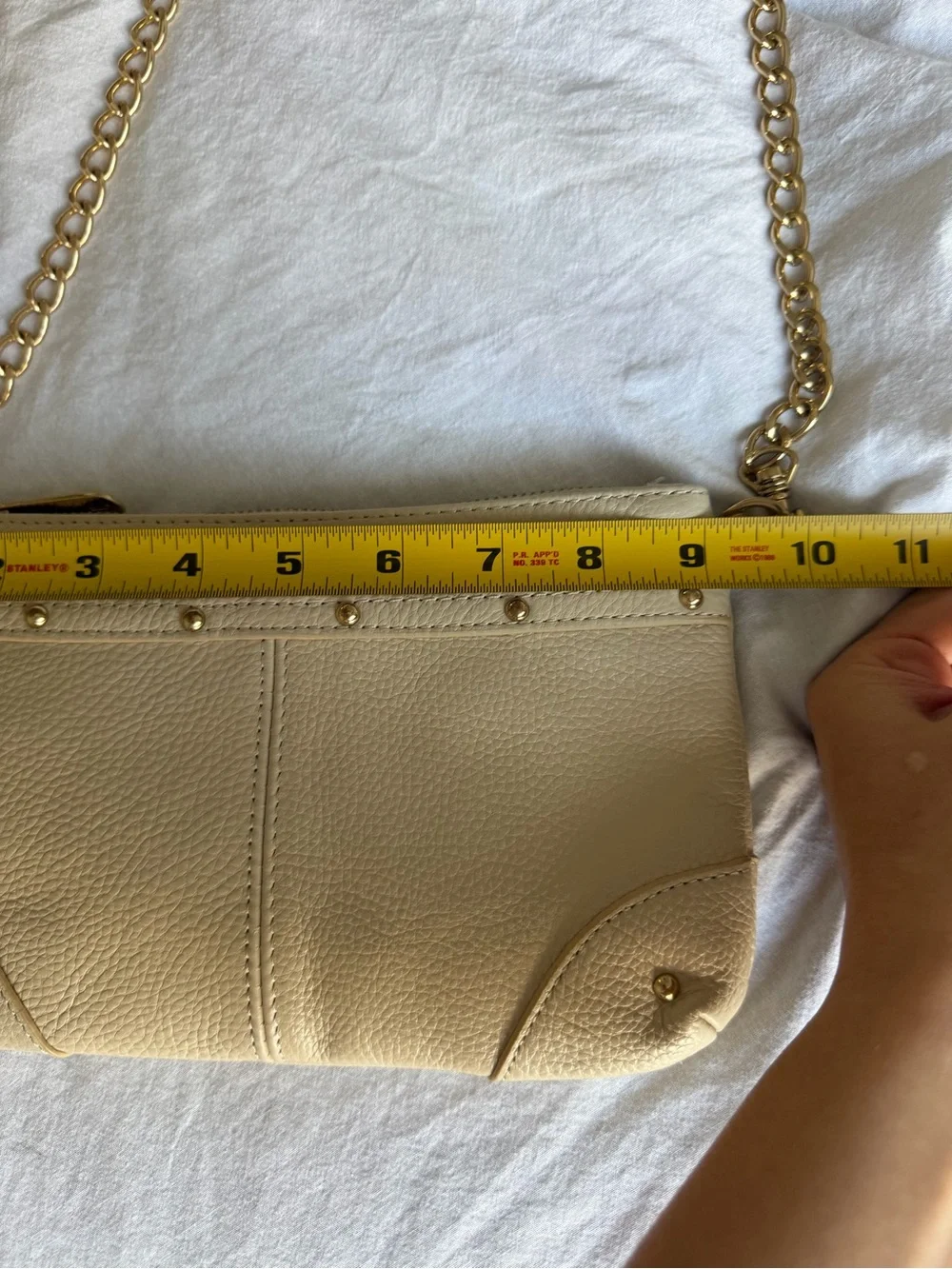 INC International Concepts Cream Leather Crossbody with Gold Chain